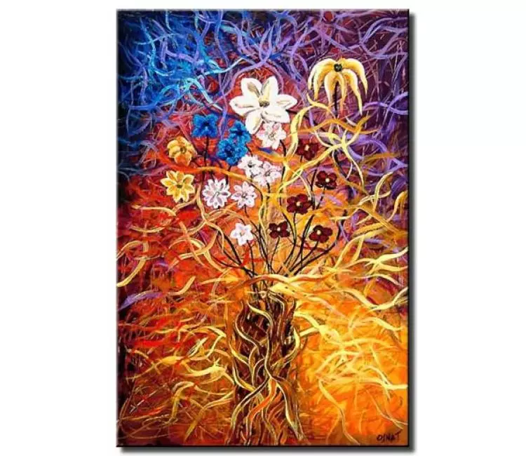 floral painting - abstract flowers painting on canvas modern colorful living room dining room art