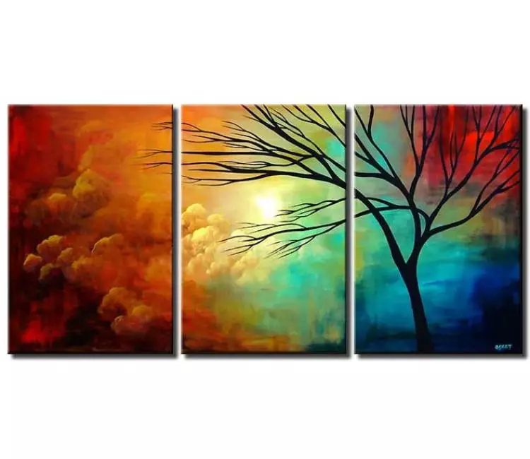 landscape paintings - XL modern colorful abstract tree painting on canvas original big tree art for living room