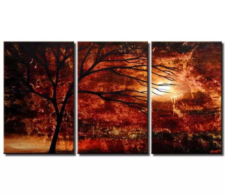 landscape paintings - big modern abstract landscape painting on canvas tree wall art for living room red painting