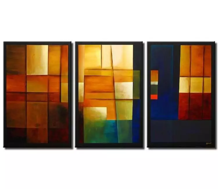 geometric painting - big modern abstract geometric art on canvas earth tone colors living room modern wall art
