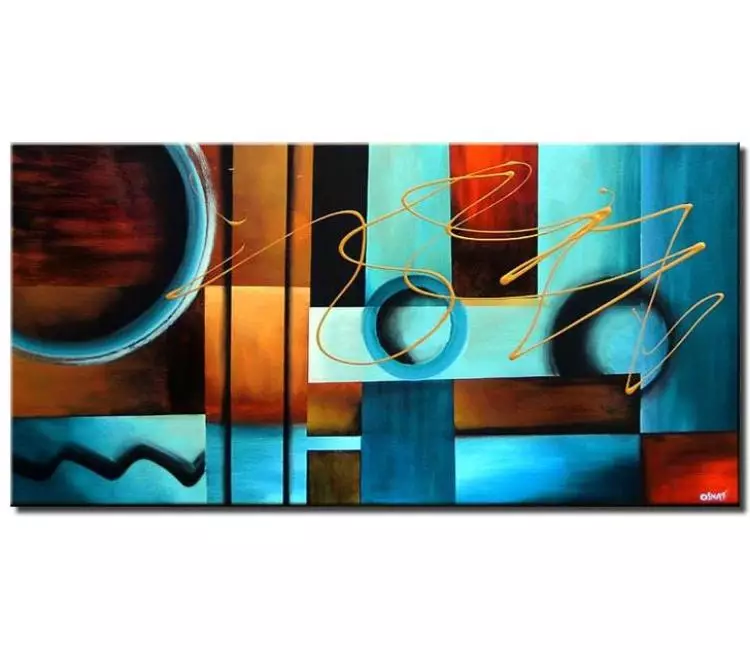 geometric painting - modern geometric abstract painting on canvas original beautiful light blue wall art