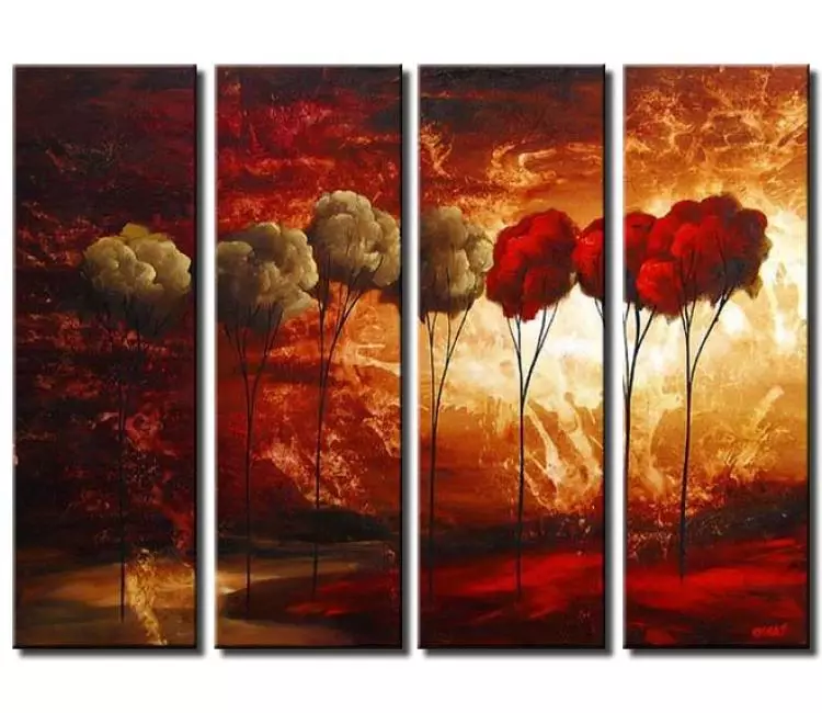 forest painting - big modern abstract trees painting on canvas large original red living room wall art