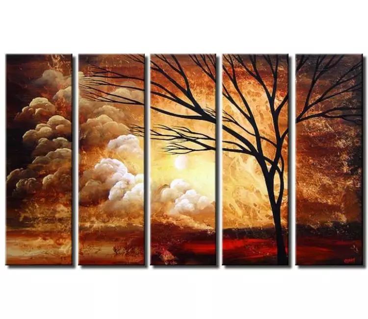 trees painting - big modern neutral landscape tree painting on canvas large original earth tone colors living room wall art