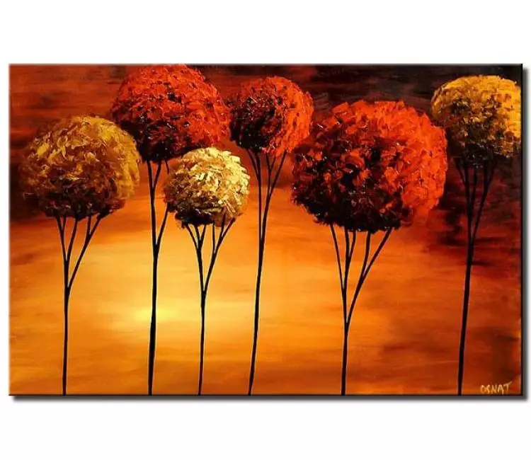 forest painting - modern abstract trees painting on canvas original red gold living room wall art