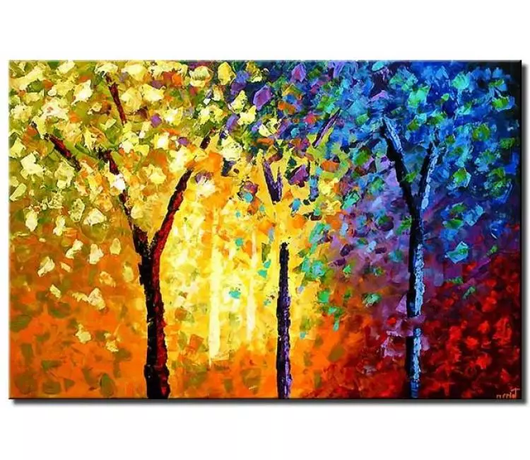 forest painting - colorful modern trees painting on canvas original abstract forest painting