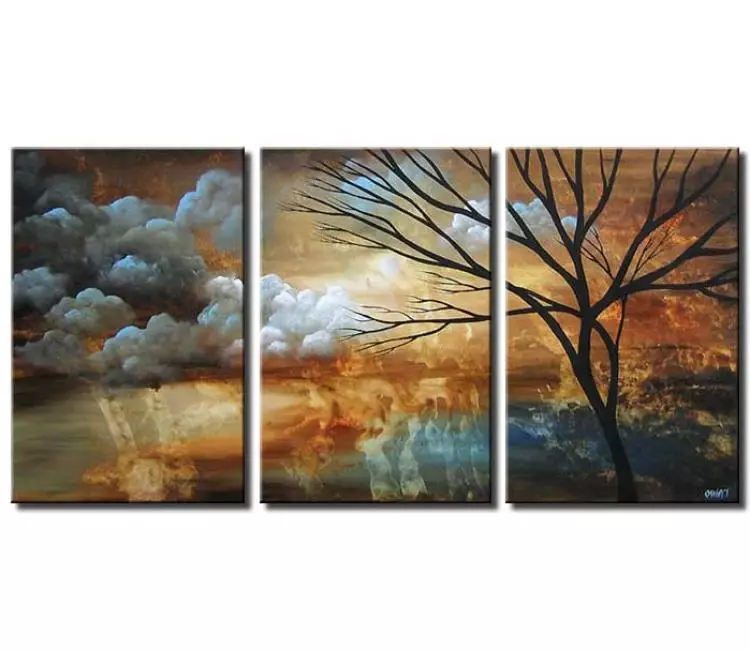 landscape paintings - big modern abstract landscape painting on canvas original tree art neutral colors blue beige wall art