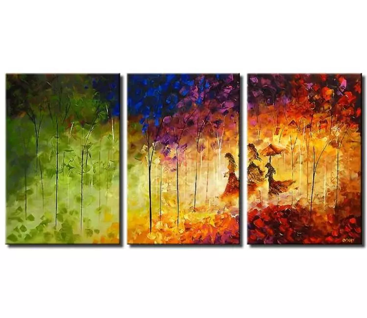 trees painting - couple in a forest painting on canvas big modern original textured painting