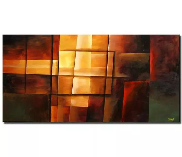 fire painting - big multi panel geometric abstract  art on canvas large modern earth tone colors painting for living room