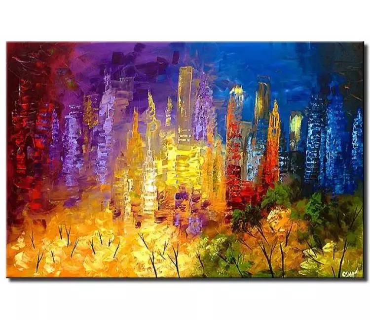 cityscape painting - modern cityscape painting on canvas colorful textured abstract city art central park