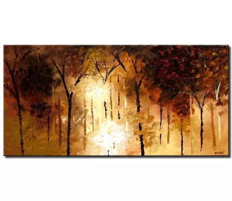forest painting - neutral modern forest painting on canvas original textured trees painting for living room