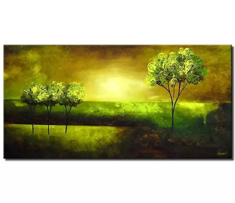 landscape paintings - green landscape painting on canvas modern abstract trees painting for living room