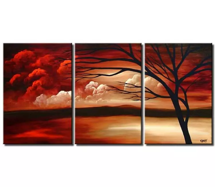 landscape paintings - big landscape painting on canvas modern abstract tree art original clouds sky art for living room red painting