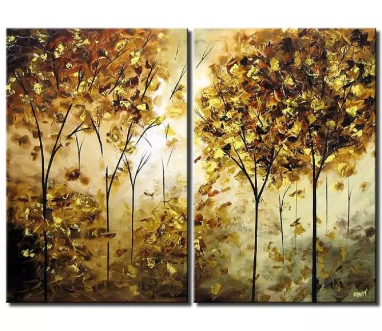 forest painting - textured abstract trees art on canvas original modern palette knife large neutral  wall art for living room