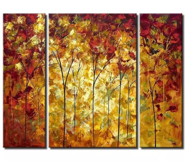 forest painting - big textured autumn forest landscape trees art on canvas original fall modern palette knife trees art for living room