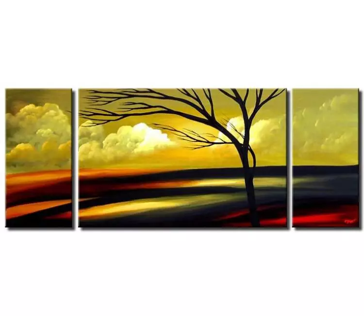 landscape paintings - big green red landscape painting on canvas modern tree and clouds art for living room
