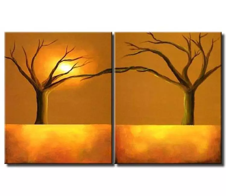 landscape paintings - two trees hand in hand