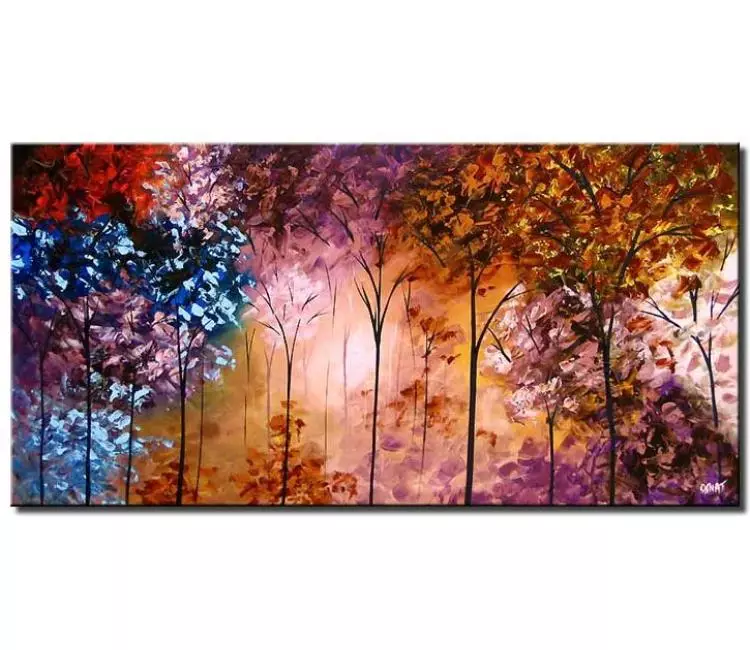 forest painting - colorful abstract forest painting on canvas modern textured trees painting 3d wall art for living room