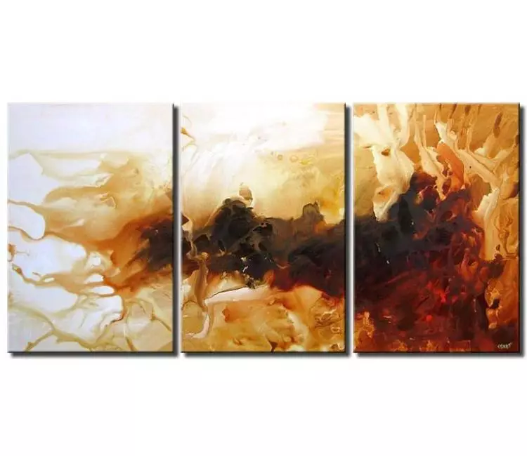 fluid painting - big triptych modern white beige red abstract painting on canvas large original contemporary big wall art for living room