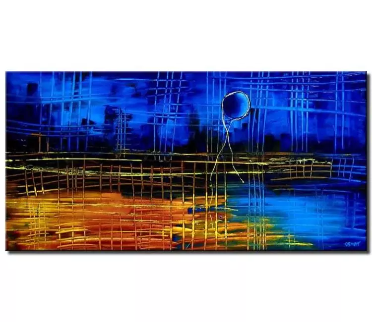 abstract painting - modern blue abstract painting  on canvas original blue living room wall art for living room
