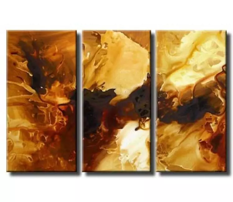 fluid painting - triptych modern neutral abstract painting on canvas original contemporary big wall art for living room