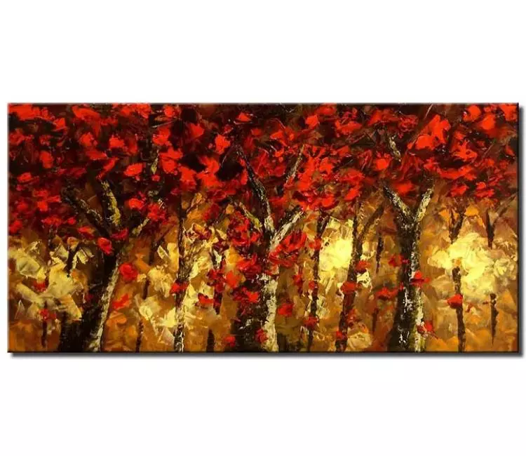 forest painting - modern forest painting landscape on canvas original textured red gold trees painting original living room