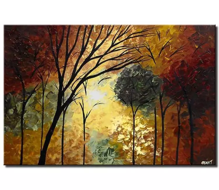 forest painting - forest landscape painting on canvas modern textured trees art for living room warm earth tone colors