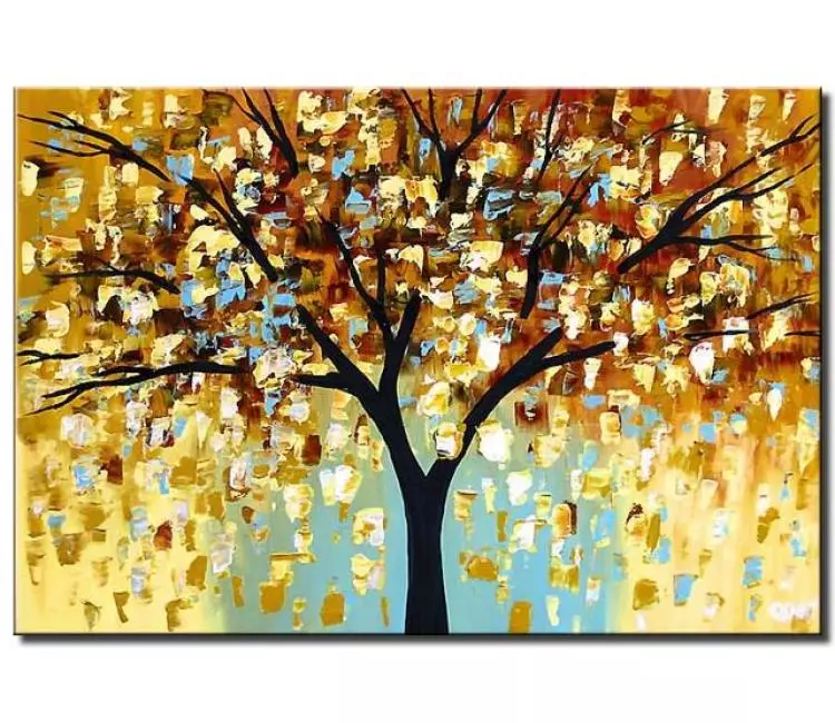 landscape paintings - neutral abstract tree painting on canvas modern textured light blue beige tree art