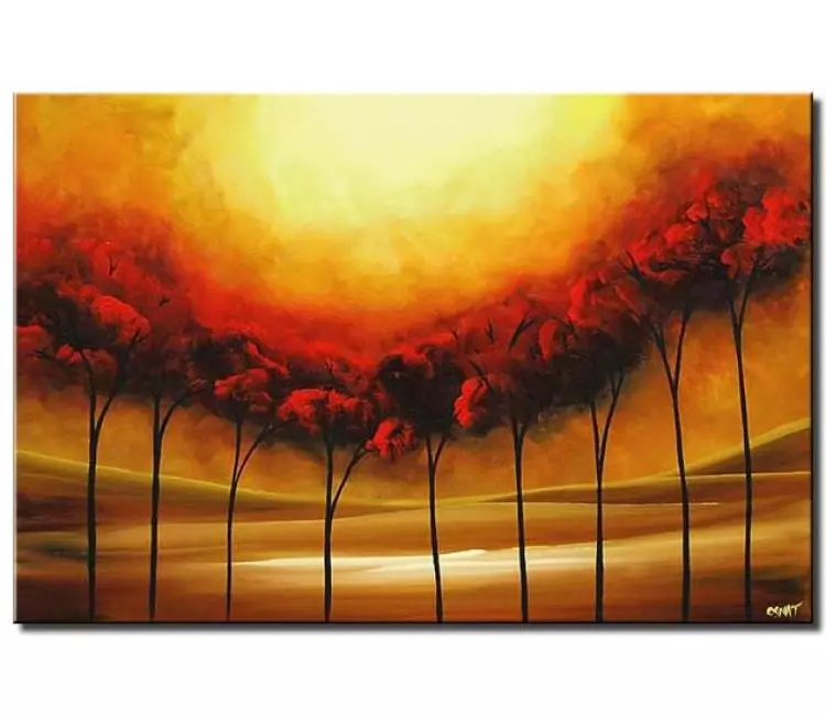 landscape paintings - abstract trees painting on canvas modern sunrise painting