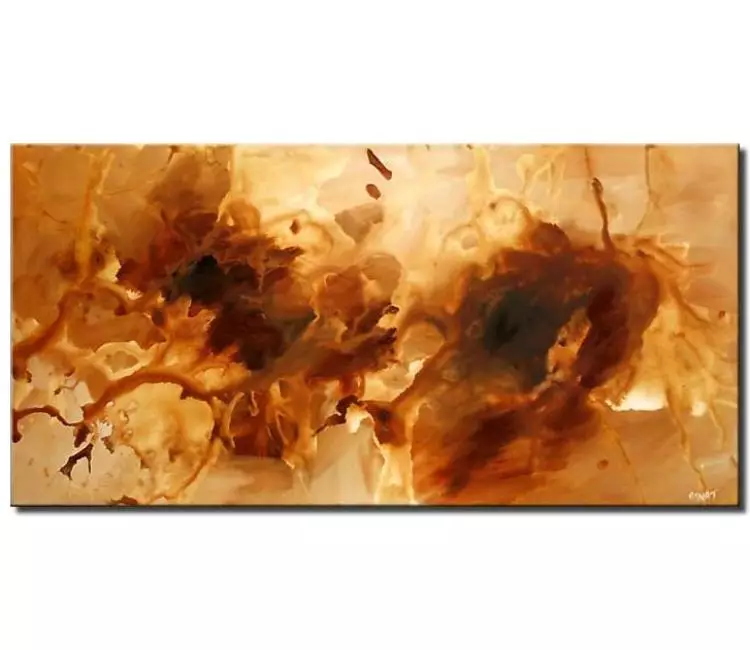 fluid painting - neutral wall art on canvas modern abstract painting beige brown colors for living room