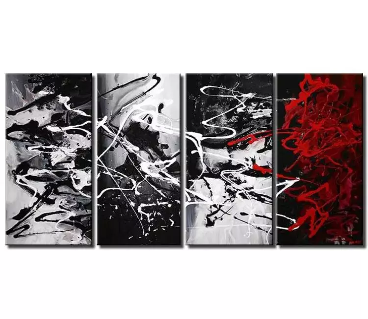 abstract painting - big red white black abstract painting on canvas modern large textured minimal wall art for living room