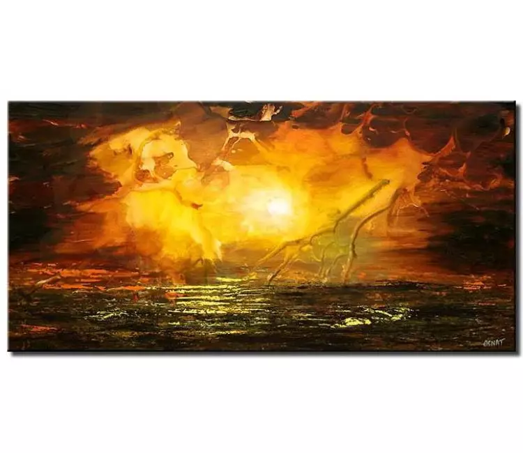 landscape paintings - modern sunrise abstract painting on canvas original landscape art for living room