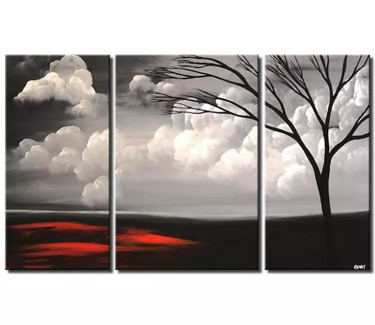 landscape paintings - large grey landscape painting on canvas modern big tree painting cloudy sky