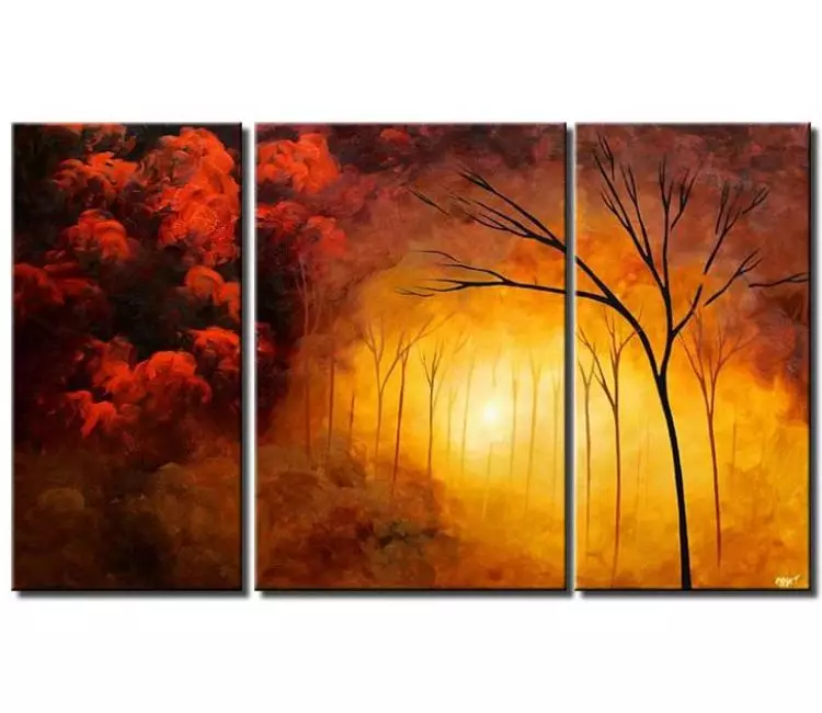 forest painting - original forest trees painting on canvas modern abstract gold red landscape art for living room
