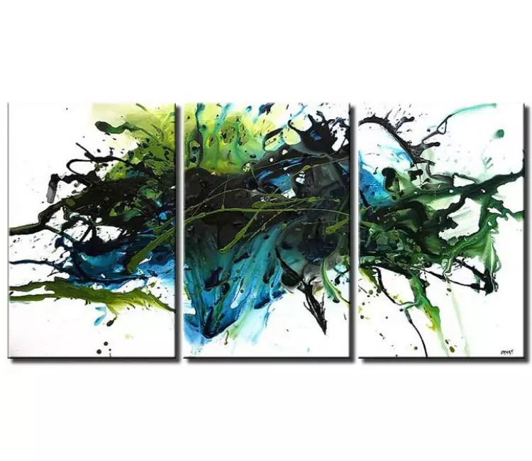abstract painting - big white green blue abstract painting on canvas large modern wall art for living room office bedroom art