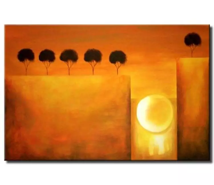 landscape paintings - surrealist abstract moon painting modern orange canvas landscape art
