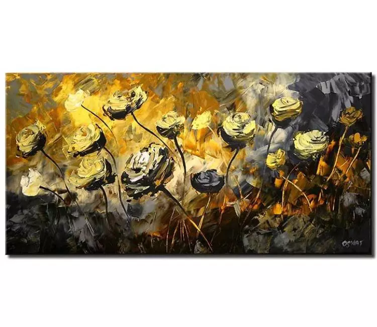 floral painting - modern abstract floral painting on canvas original textured grey yellow flowers painting for living room
