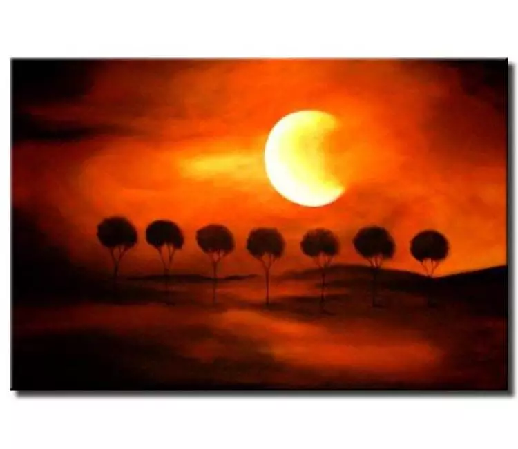 landscape paintings - abstract sunrise over desert painting minimalist modern moon painting on canvas