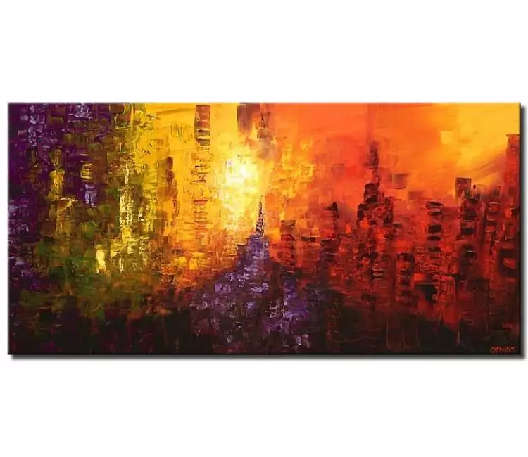 cityscape painting - colorful cityscape painting on canvas original textured modern city art