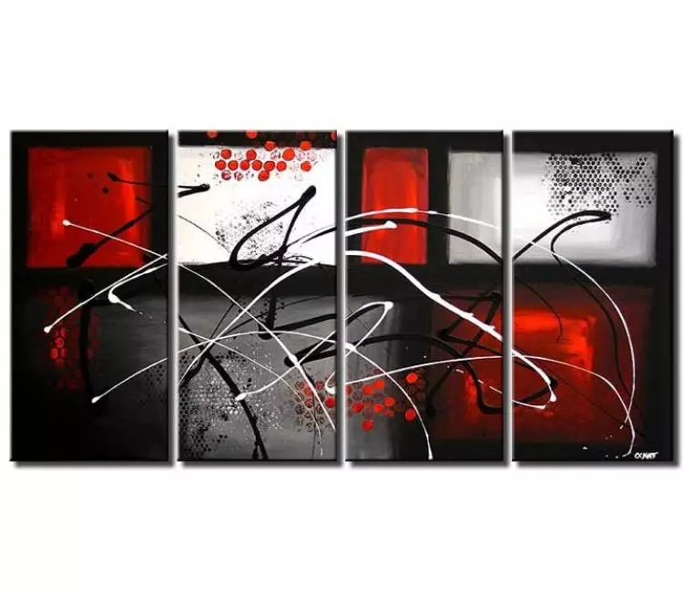 abstract painting - big modern red white grey black abstract painting on canvas textured original geometric art