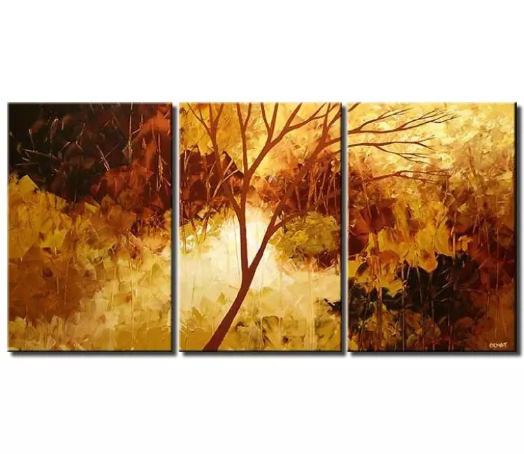 landscape paintings - big modern abstract tree painting on canvas large textured neutral landscape wall art in rust beige yellow gold colors