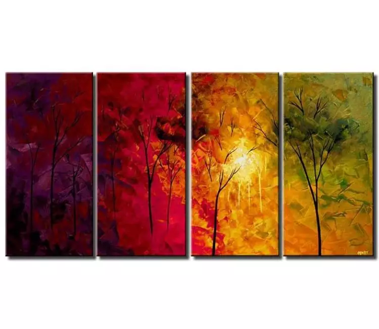 forest painting - big abstract trees painting on canvas colorful modern large wall art for living room