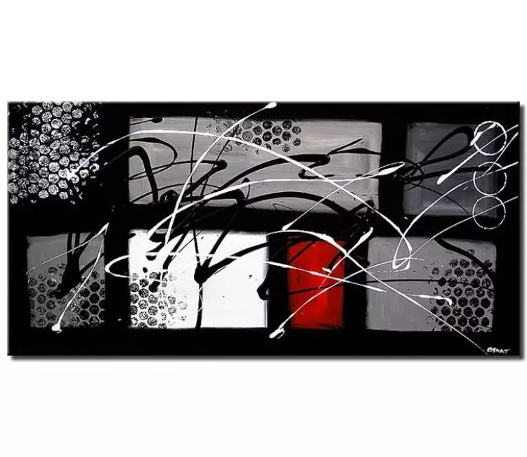 abstract painting - textured abstract painting minimal art on canvas original Painting in black white red modern living room art