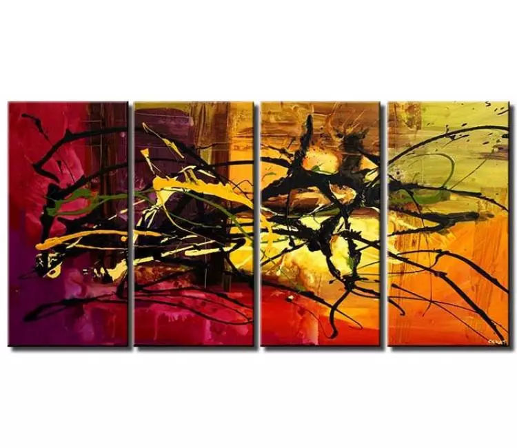 abstract painting - big multi panel abstract painting on canvas original large colorful modern wall art for living room and office