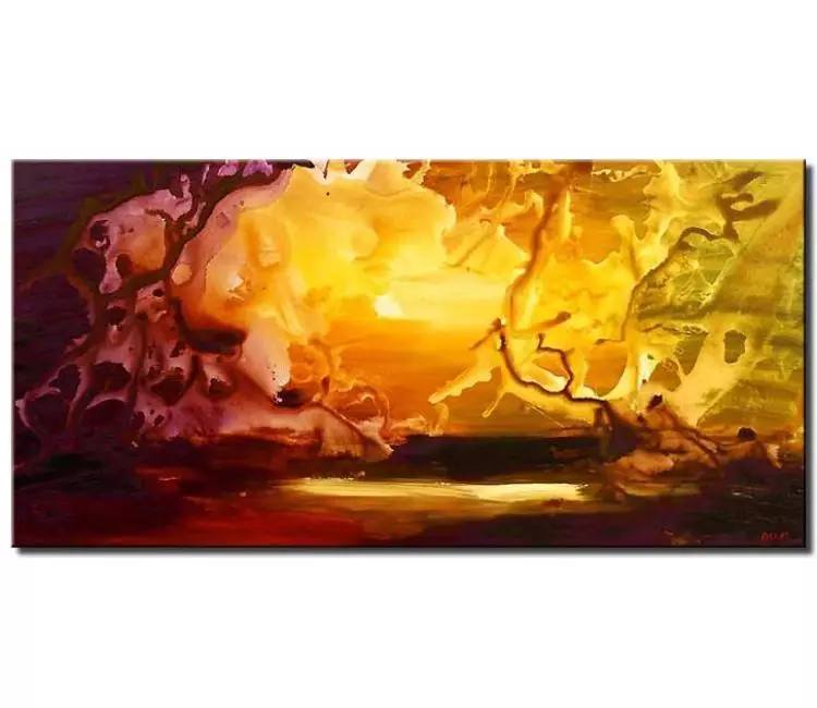 landscape paintings - modern sunrise abstract painting for living room original colorful painting