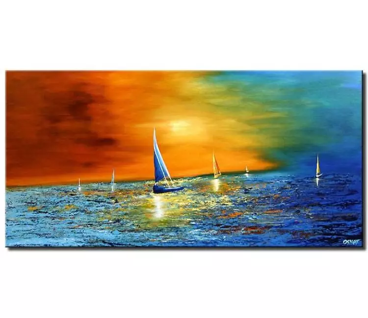 sailboats painting - colorful abstract seascape painting on canvas modern sailboat painting for living room