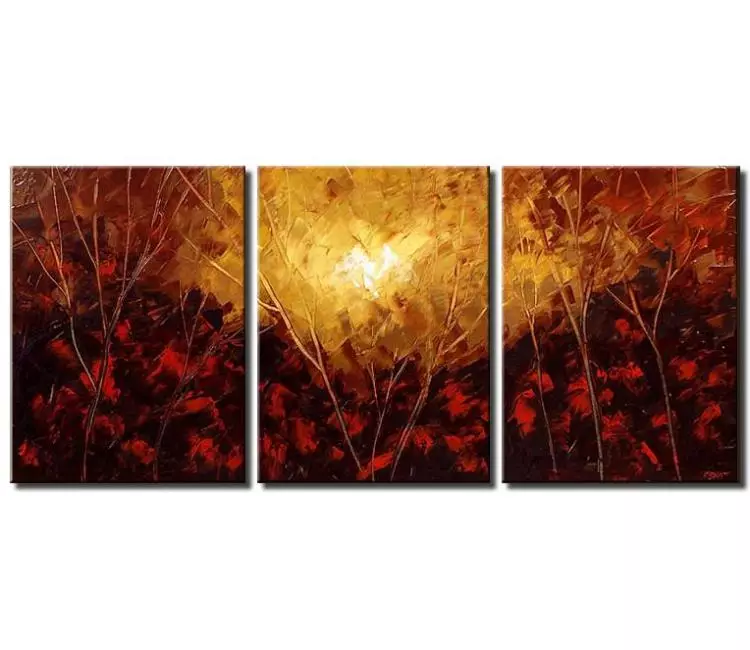 forest painting - large modern abstract landscape painting on canvas red gold living room textured wall art
