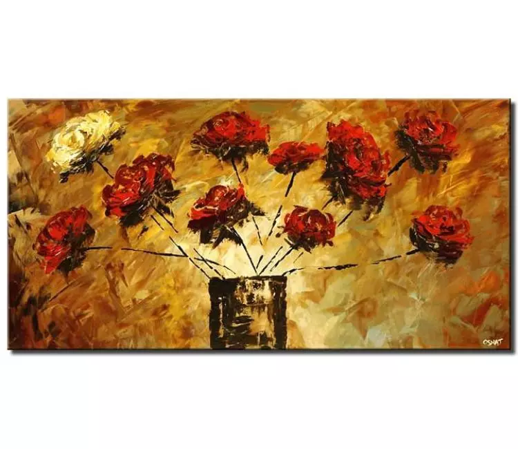 floral painting - red rose painting on canvas textured red floral Art living room original modern home decor