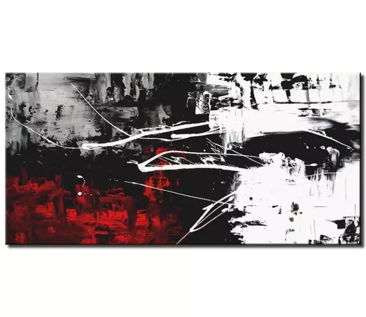 abstract painting - modern red white black abstract painting for living room textured wall painting on canvas
