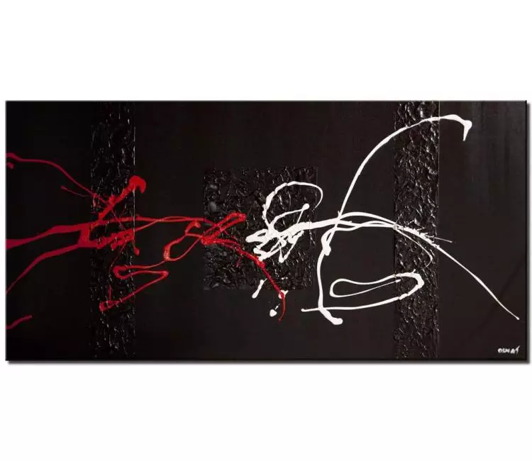 abstract painting - black white red textured abstract painting on canvas modern wall art