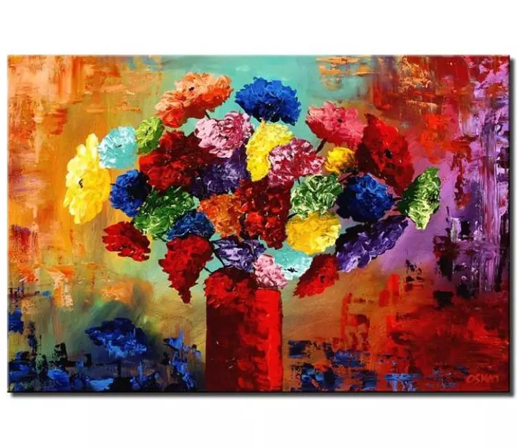 floral painting - colorful flowers in vase painting textured modern floral art on canvas beautiful living room wall art